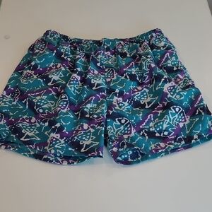 LIKE NEW VTG 80s Weekends Beachwear Teal/Purple/White Elastic Wasit Swim Shorts